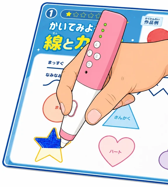 スタートボタンを押して、ステンシルをなぞるイラスト